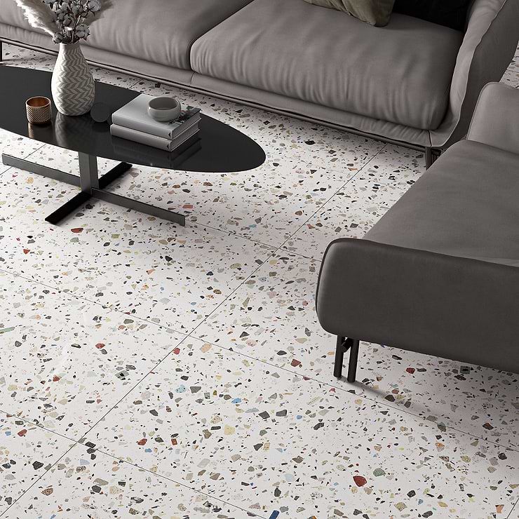 Bejeweled White Multicolor 24x48 Terrazzo Look Polished Porcelain Tile