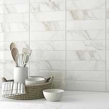 Amalfi Calacatta White 3x12 Polished Ceramic Tile
