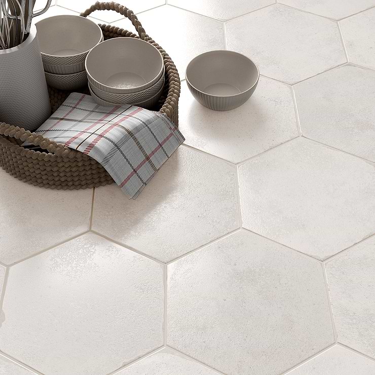 Kalay White 9" Hexagon Polished Porcelain Tile