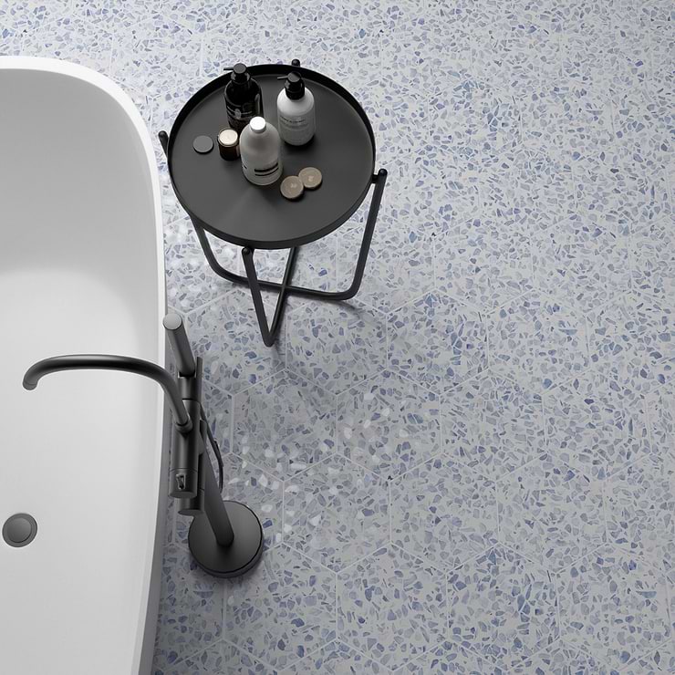 Terrazzo Hex Blue 9" Terrazzo Look Matte Porcelain Tile