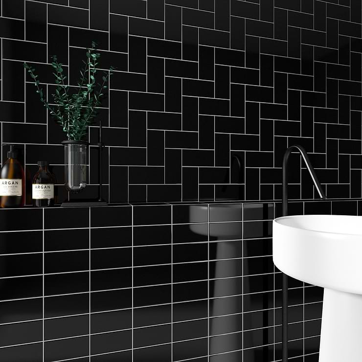 Park Hill Black 3X6 Polished Porcelain Tile