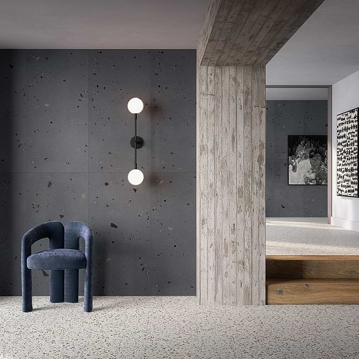 Kobe Cement Charcoal Gray 24x48 Terrazzo Look Matte Porcelain Tile