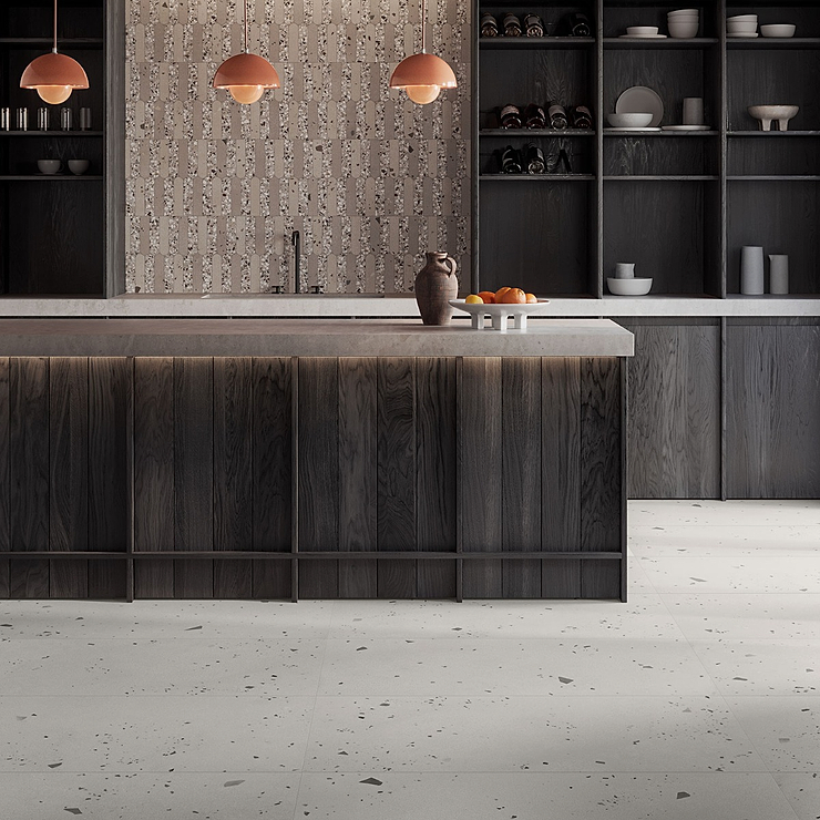 Kobe Cement Ice White 24x48 Terrazzo Look Matte Porcelain Tile