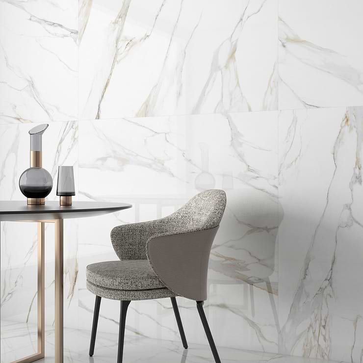 Minera Aurora Gold 48x48 Marble Look Polished Porcelain Tile