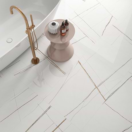 Minera Sahara Blanco White 24x48 Marble Look Polished Porcelain Tile