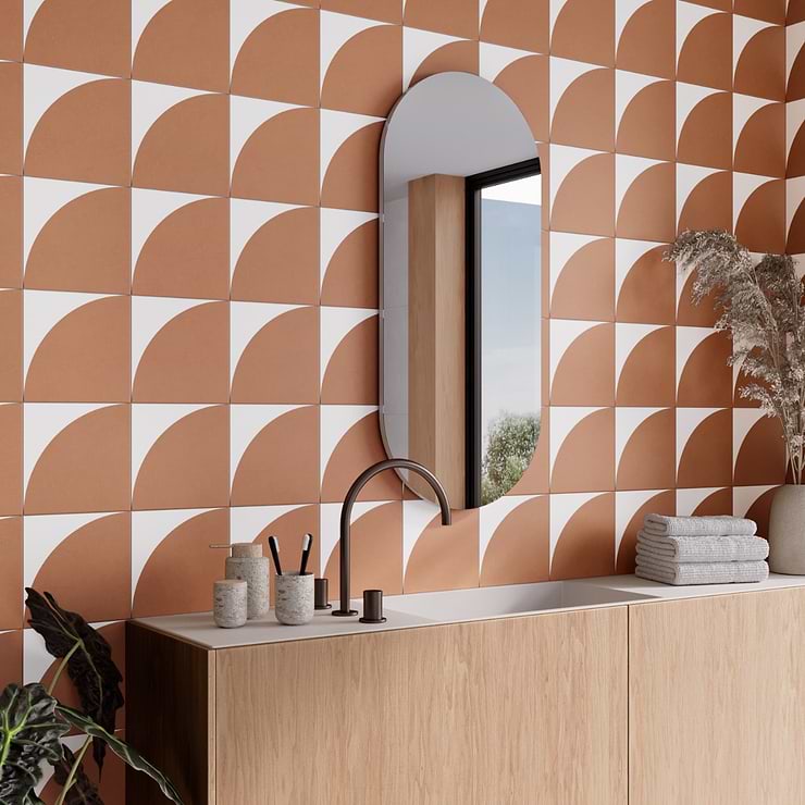 Stacy Garcia Maddox Deco Floor Terracota Orange 8x8 Matte Porcelain Tile