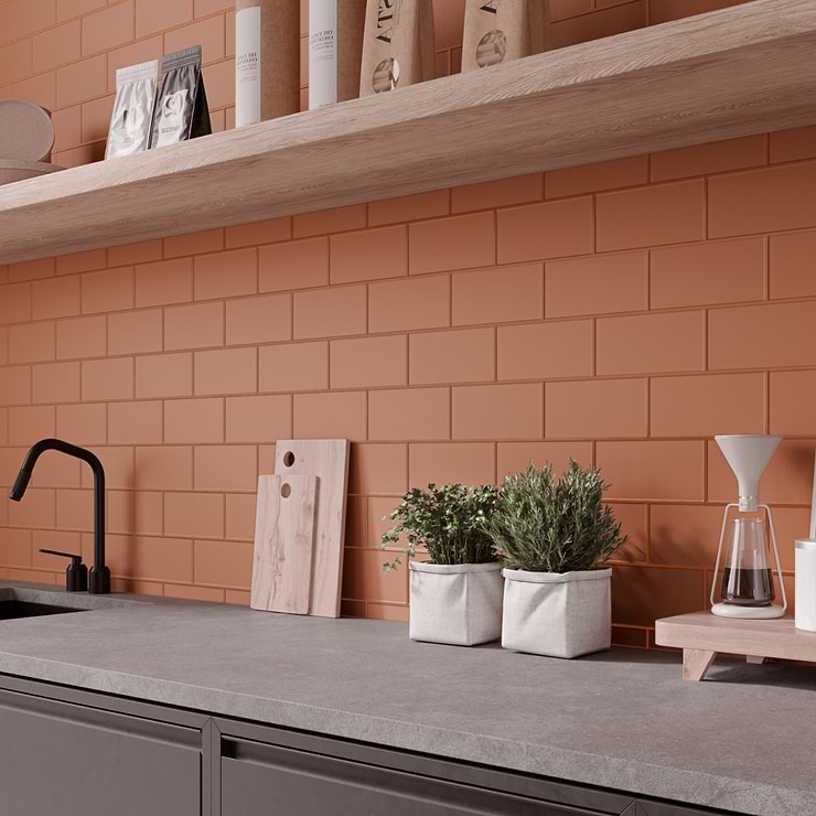 Stacy Garcia Maddox Frame Terracota Orange 4x8 Matte Ceramic Subway Wall Tile