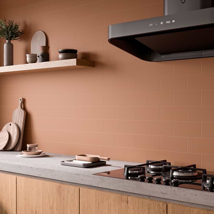 Stacy Garcia Maddox Terracota Orange 4x8 Matte Ceramic Subway Wall Tile