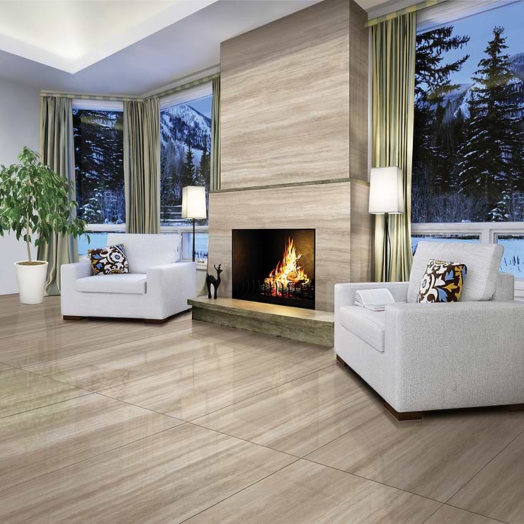 Nashville Beige 24x48 Travertine Look Polished Porcelain Tile