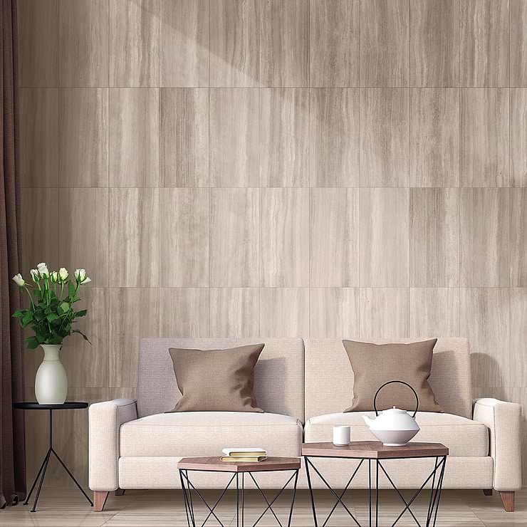 Nashville Taupe 12x24 Travertine Look Matte Porcelain Tile