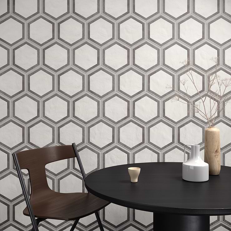 Ava Deco Sabbia Charcoal 8" Hexagon Matte Porcelain Tile