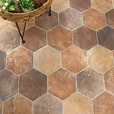 Terra Pompeii Marron Brown 8" Hexagon Matte Porcelain Tile