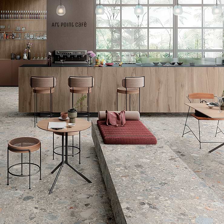 Rizo Earth Gray 24x48 Terrazzo Look Matte Porcelain Tile