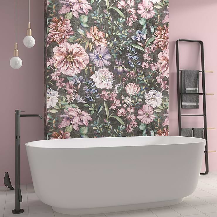 Angela Harris Wilder Garden Pink 8x8 Mural Matte Porcelain Tile