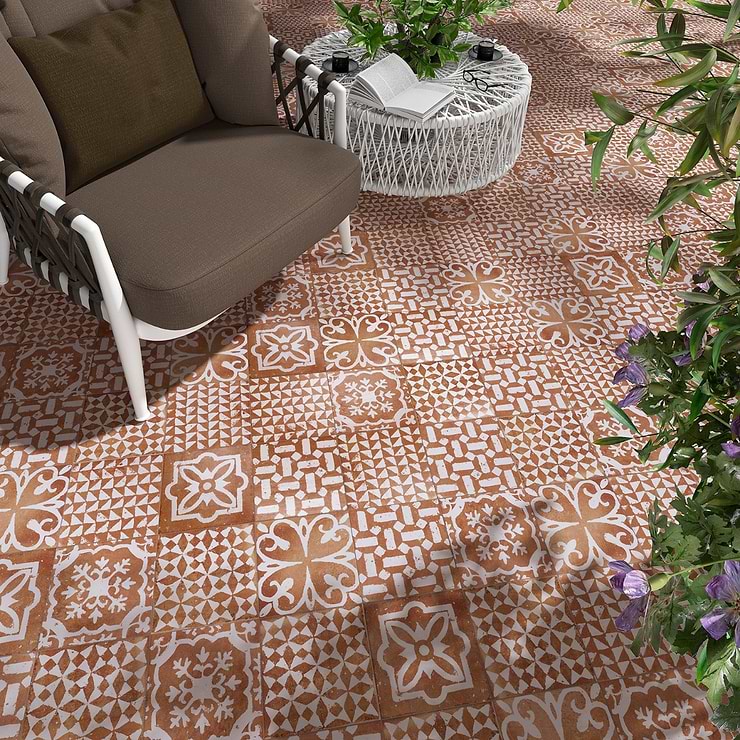 Angela Harris Mediterra Kasma Terracotta Décor 8x8 Matte Porcelain Tile