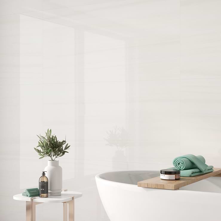 Minera Dolomite Warm White 24x48 Marble Look Polished Porcelain Tile
