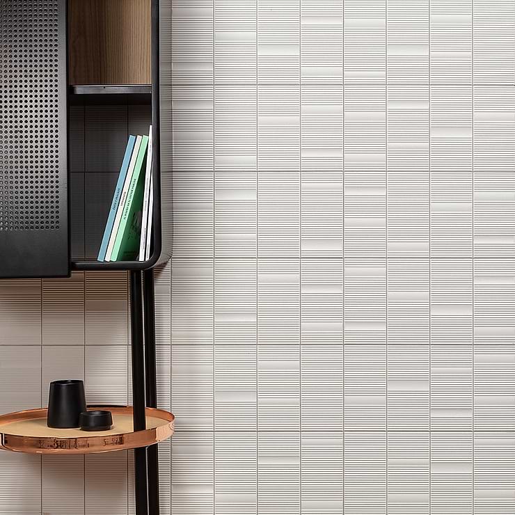 Division White 8x16 Fluted 3D Matte Ceramic Wall Tile
