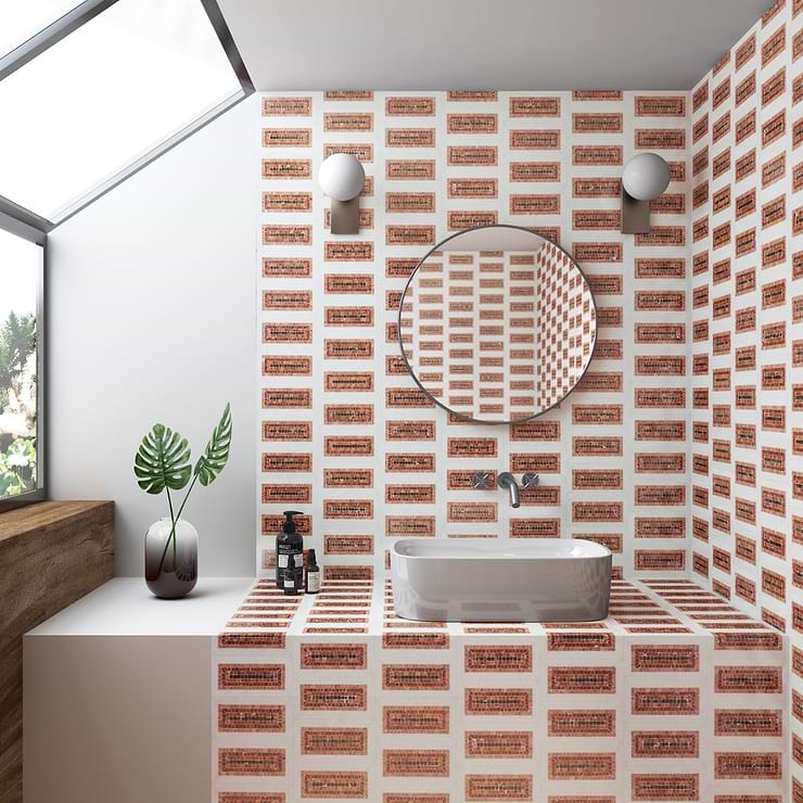 Ako Terracotta Rosa 4x9 Rectangle Marble Micro Mosaic Tile