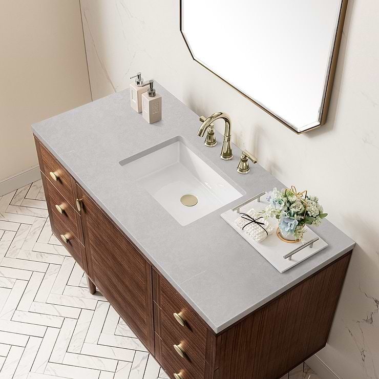 James Martin Vanities Amberly Mid-Century Walnut 48" Single Vanity with Eternal Serena Quartz Top