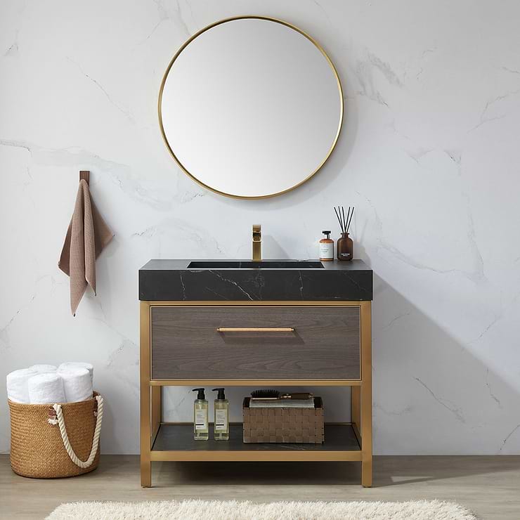 Olinda Brushed Gold 32" Framed Round Mirror