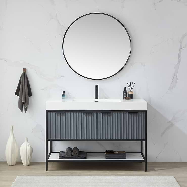 Olinda Brushed Black 35.4" Framed Round Mirror