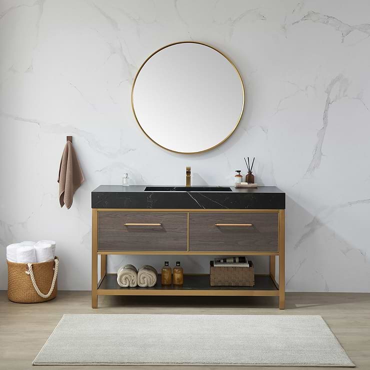 Olinda Brushed Gold 35.4" Framed Round Mirror