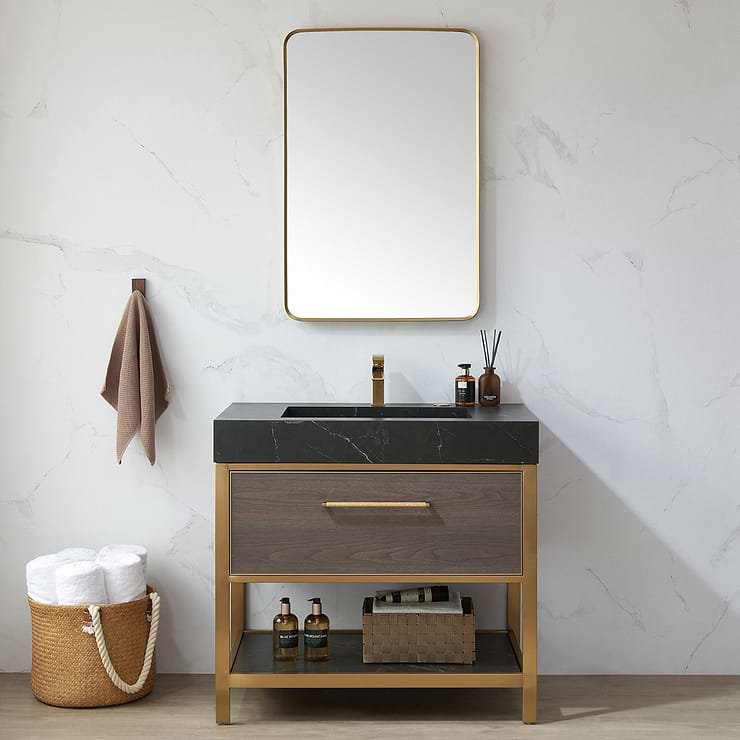 Olinda Brushed Gold 24x36" Framed Rectangle Mirror
