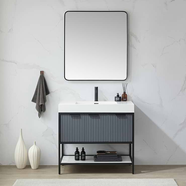 Olinda Brushed Black 32x36" Framed Rectangle Mirror