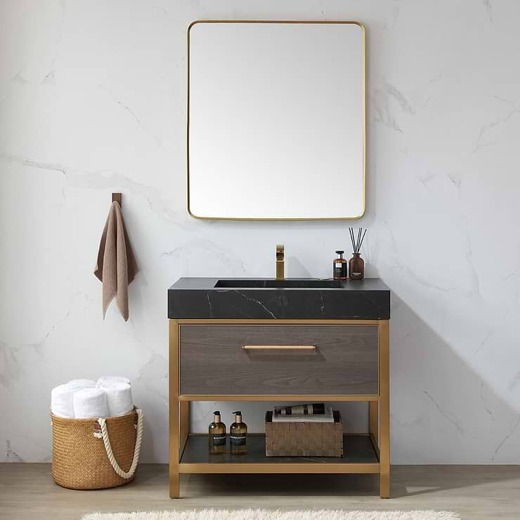 Olinda Brushed Gold 32x36" Framed Rectangle Mirror