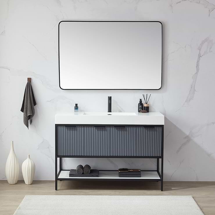 Olinda Brushed Black 48x32" Framed Rectangle Mirror