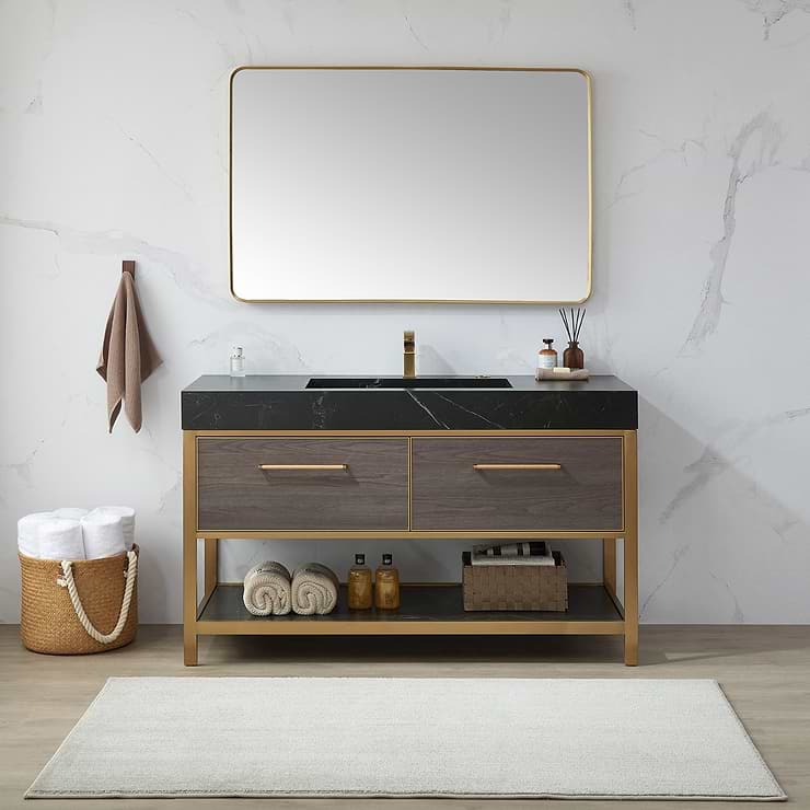 Olinda Brushed Gold 48x32" Framed Rectangle Mirror
