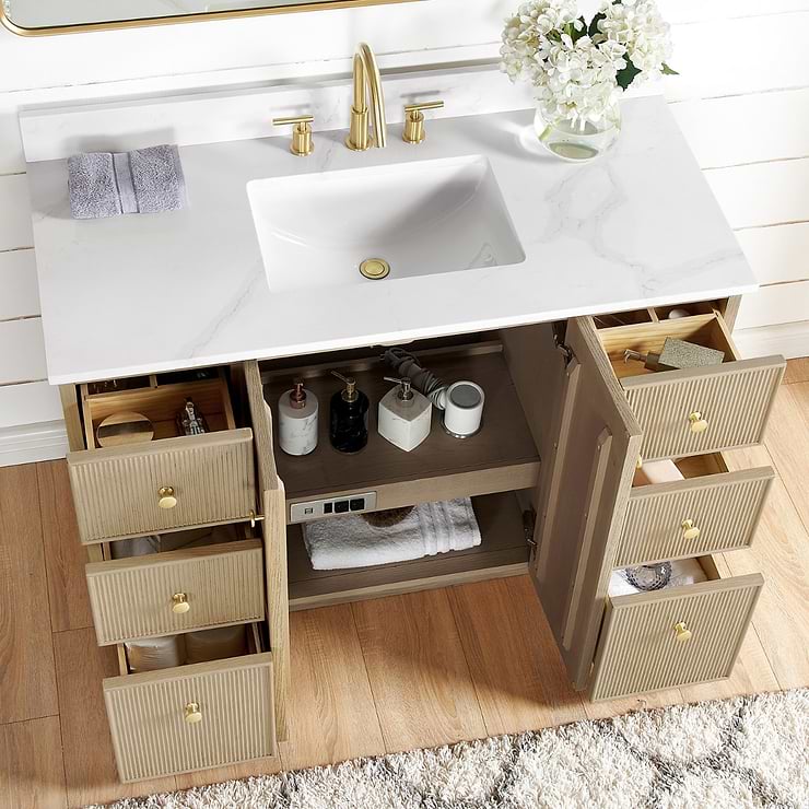 Florencia Blonde Oak 48" Single Vanity with Pacific White Quartz Top