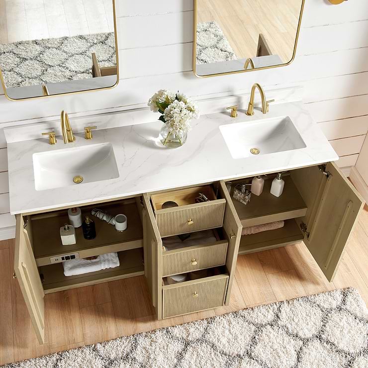 Florencia Blonde Oak 72" Double Vanity with Pacific White Quartz Top