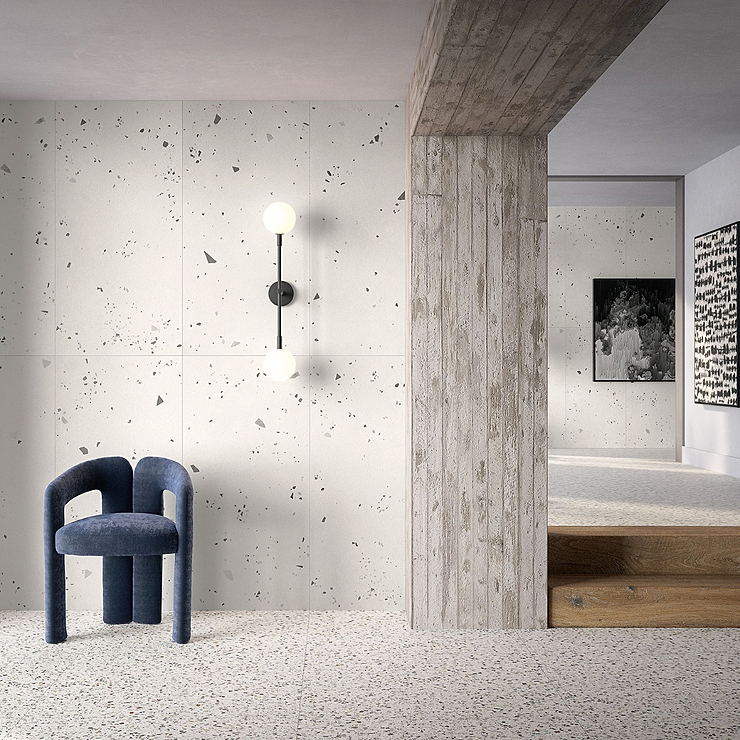 Kobe Cement Ice White 24x48 Terrazzo Look Matte Porcelain Tile