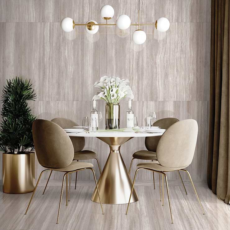 Nashville Taupe Beige 24x48 Travertine Look Polished Porcelain Tile