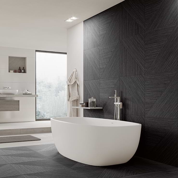 Enso Charcoal Black 24x48 Ribbed Matte Porcelain Wood Look Tile