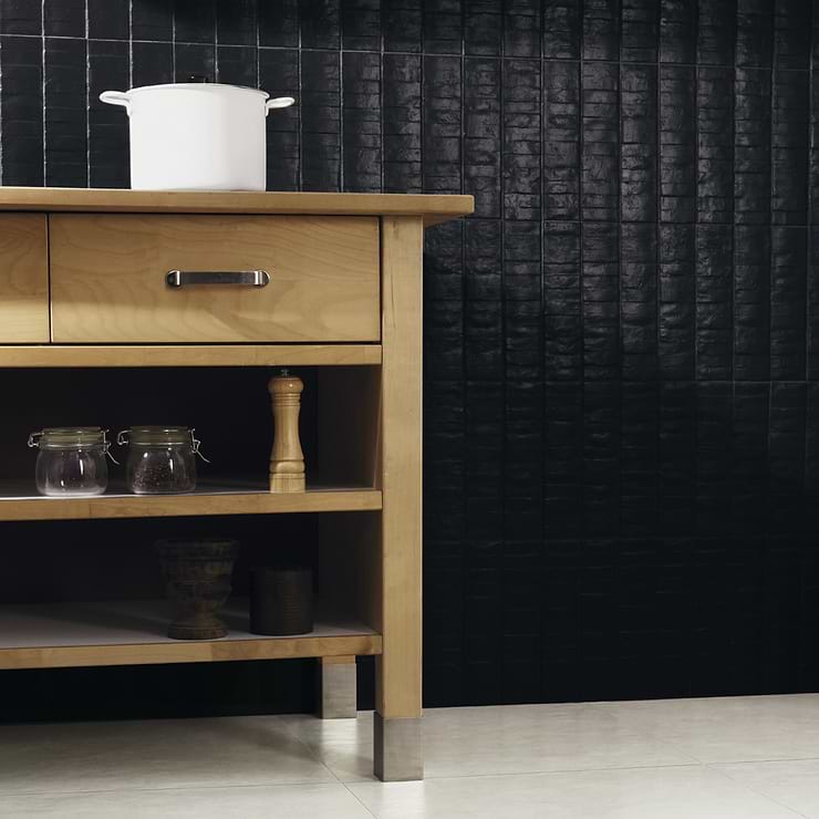 Rework Leather Black 3x12 Matte Porcelain Tile