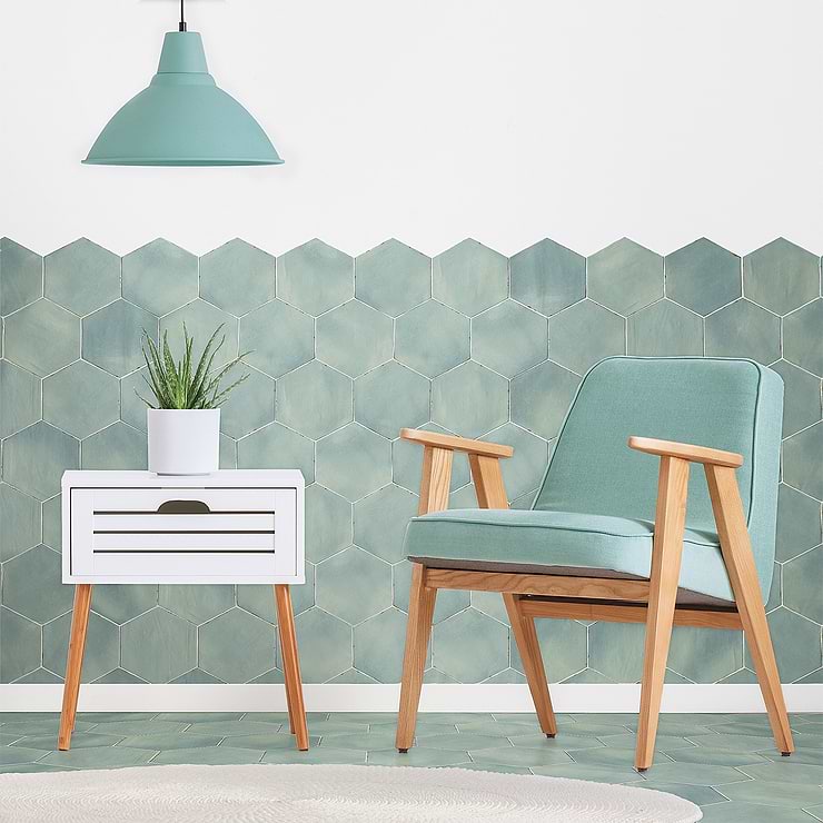 Sasha Hex Bettina Blue Green 6" Matte Porcelain Hexagon Tile