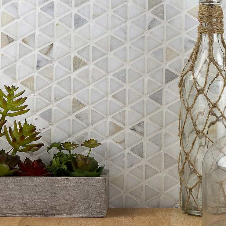 Aspekt Calacatta Triangles White Honed Marble Mosaic