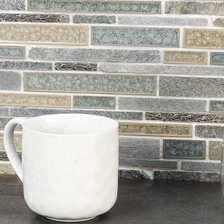 Shangri-La Green Quartz Random Brick Glass & Stone Tile
