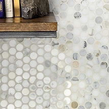 Calacatta 1" Penny Round Polished Marble Mosaic Tile