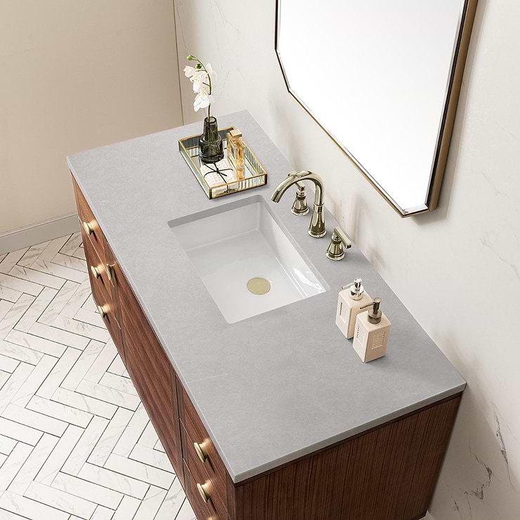 James Martin Vanities Amberly Mid-Century Walnut 48" Single Vanity with Eternal Serena Quartz Top