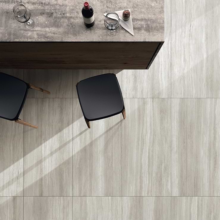 Nashville Gray 24x48 Travertine Look Polished Porcelain Tile