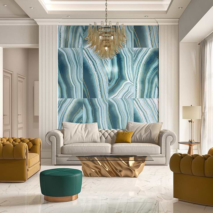 Agate Art Ocean Green 24x48 Artisan Decor Polished Porcelain Tile