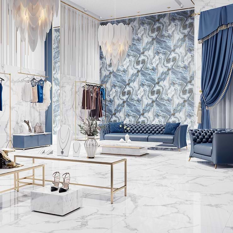 Australis By Paula Purroy Blue Deco 24x48 Artisan Decor Polished Porcelain Tile