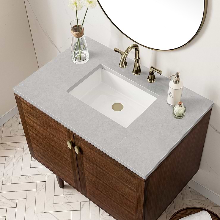 James Martin Vanities Amberly Mid-Century Walnut 36" Single Vanity with Eternal Serena Quartz Top