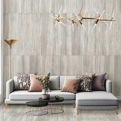 Nashville Gray 24x48 Travertine Look Polished Porcelain Tile