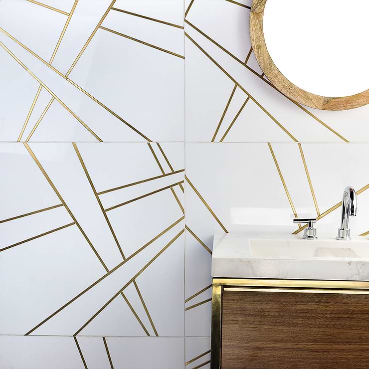 Empire White Nanoglass & Brass Tile 