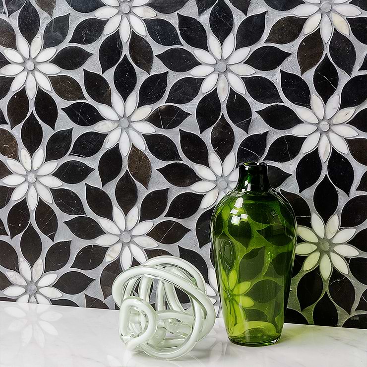 Wildflower Black Horizon Marble Tile 