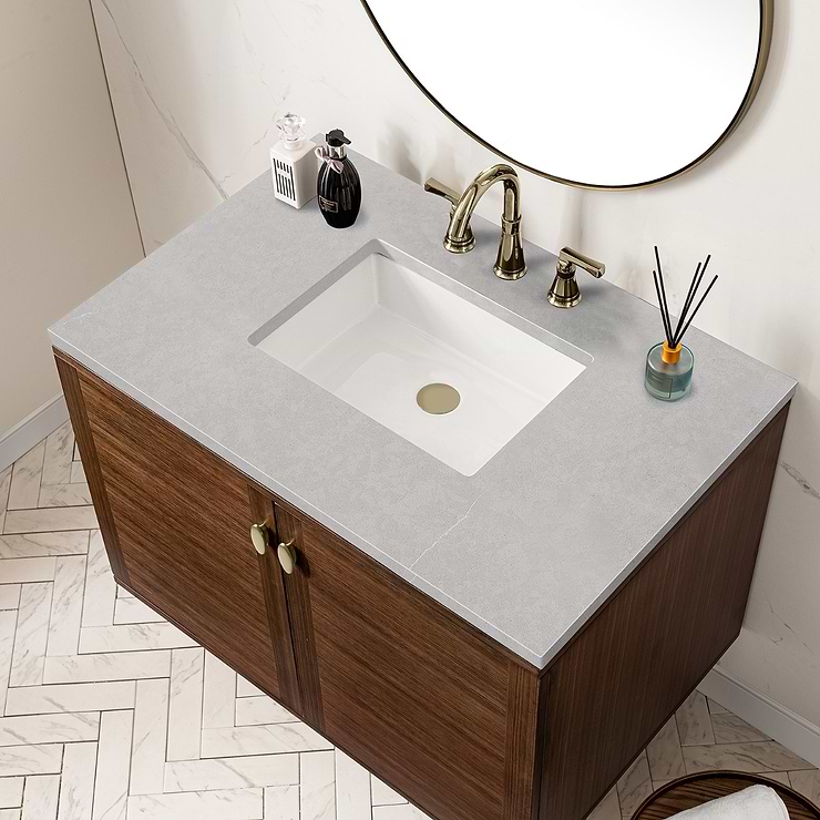 James Martin Vanities Amberly Mid-Century Walnut 36" Single Vanity with Eternal Serena Quartz Top